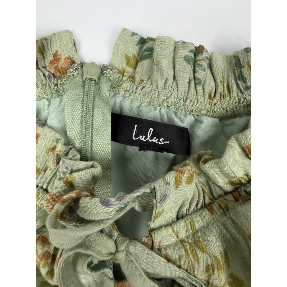 Lulus Floral Mini Dress Womens Sage Green Puff Sleeve Cottagecore Babydoll S - Picture 4 of 9